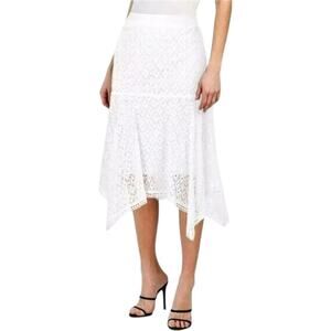 New Studio West Women's Lace Overlay Cotton Blend Asymmetric Hem Midi Skirt